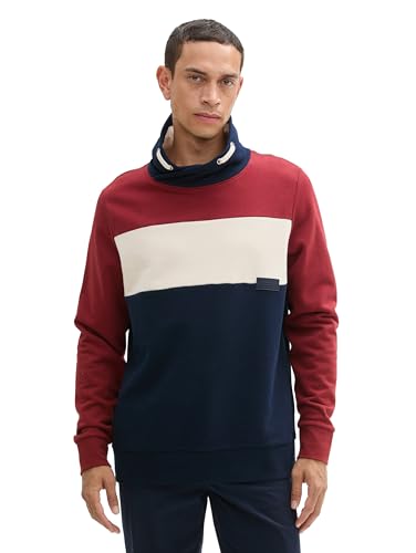TOM TAILOR Herren Basic Sweatshirt mit Colorblock-Design,13721 - Burgundy Dark red, L von TOM TAILOR
