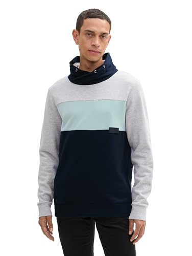 TOM TAILOR Herren Basic Sweatshirt mit Colorblock-Design,15398 - Light Stone Grey Melange, XXL von TOM TAILOR