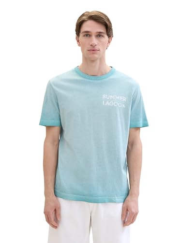 TOM TAILOR Herren Basic T-Shirt im dyed Look, meadow teal, M von TOM TAILOR