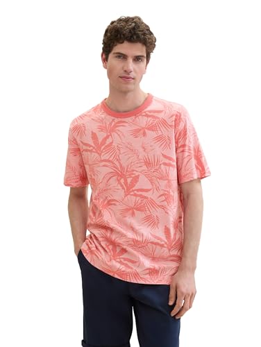 TOM TAILOR Herren Basic T-Shirt mit Allover-Print, coral striped flower design, XXL von TOM TAILOR