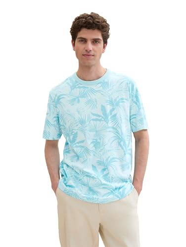 TOM TAILOR Herren Basic T-Shirt mit Allover-Print, cyan striped flower design, XXXL von TOM TAILOR