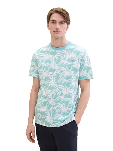 TOM TAILOR Herren Basic T-Shirt mit Allover-Print, turquoise white leaf design, XXL TOM TAILOR Herren Basic T-Shirt mit Allover-Print, turquoise white leaf design, XXL von TOM TAILOR