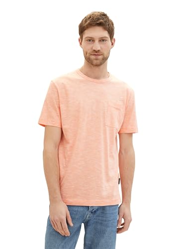 TOM TAILOR Herren Basic T-Shirt mit Brusttasche, 35205 - Melon Orange Finestripe, L von TOM TAILOR