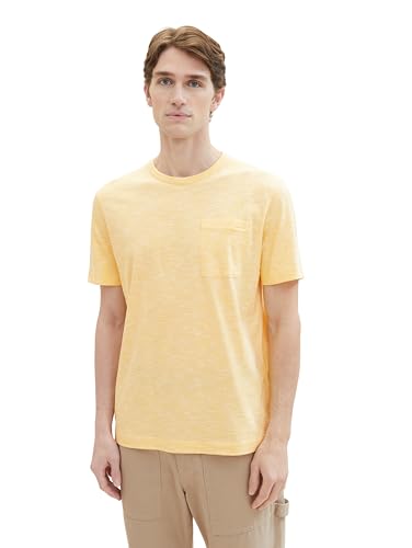 TOM TAILOR Herren Basic T-Shirt mit Brusttasche, 35206 - Sunny Yellow Finestripe, M von TOM TAILOR