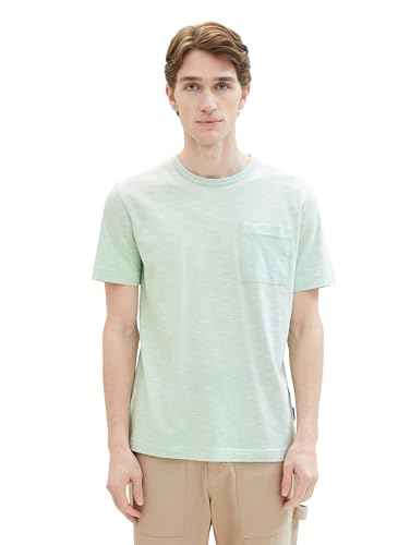 TOM TAILOR Herren Basic T-Shirt mit Brusttasche, 35717 - Mint Finestripe, L von TOM TAILOR