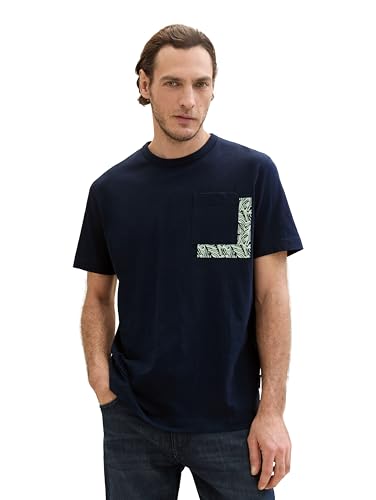 TOM TAILOR Herren Basic T-Shirt mit Brusttasche, sky captain blue, L von TOM TAILOR