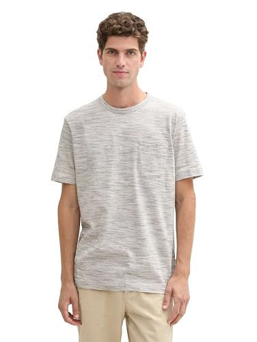 TOM TAILOR Herren Basic T-Shirt mit Brusttasche,36187 - Light Sand Multi Inject, M von TOM TAILOR