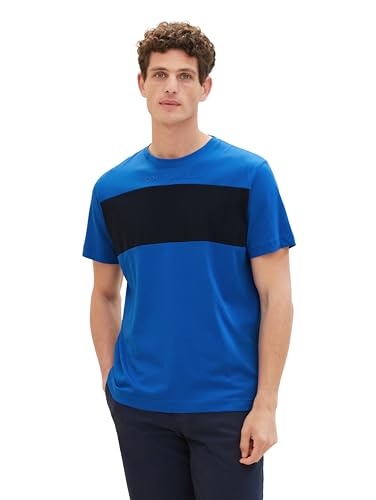 TOM TAILOR Herren Basic T-Shirt mit Logo-Print, 12393 - Sure Blue, XXL von TOM TAILOR