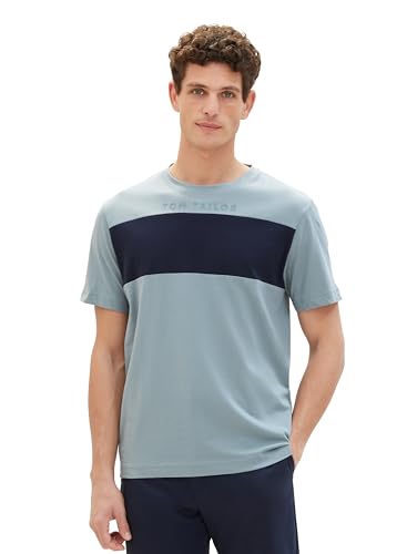 TOM TAILOR Herren Basic T-Shirt mit Logo-Print, 27475 - Grey Mint, L von TOM TAILOR