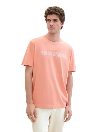 TOM TAILOR Herren Basic T-Shirt mit Logo-Print, Hazy Coral Rose, M von TOM TAILOR
