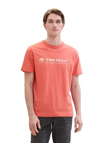 TOM TAILOR Herren Basic T-Shirt mit Logo-Print, flamingo flower, L von TOM TAILOR