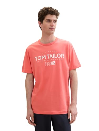 TOM TAILOR Herren Basic T-Shirt mit Logo-Print, flamingo flower, S von TOM TAILOR