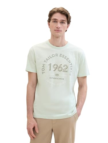 TOM TAILOR Herren Basic T-Shirt mit Logo-Print, sea green fine stripe, XXL von TOM TAILOR