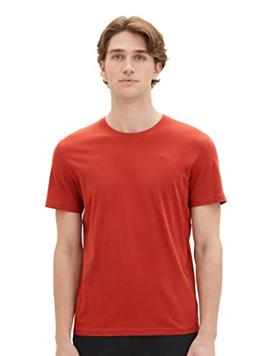 TOM TAILOR Herren Basic T-Shirt mit Logo-Stickerei, 14302 - Velvet Red, L von TOM TAILOR