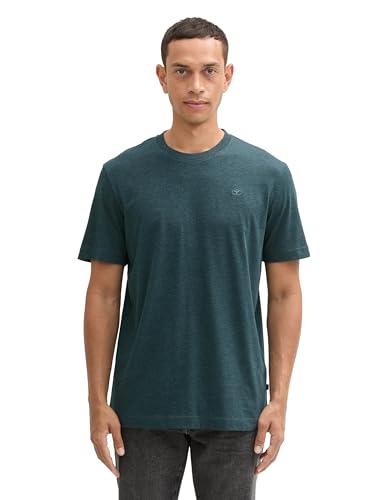TOM TAILOR Herren Basic T-Shirt mit Logo-Stickerei, 24704 - Deep Green Lake Melange, XS von TOM TAILOR