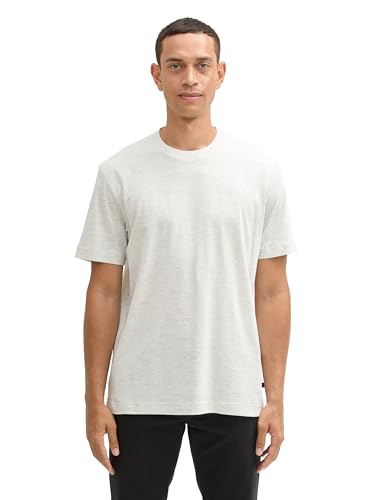 TOM TAILOR Herren Basic T-Shirt mit Logo-Stickerei, 30469 - Offwhite Melange, XXL von TOM TAILOR
