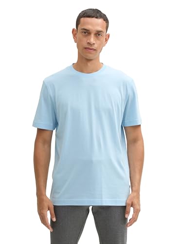 TOM TAILOR Herren Basic T-Shirt mit Logo-Stickerei, 36812 - Sky Blue Melange, XL von TOM TAILOR