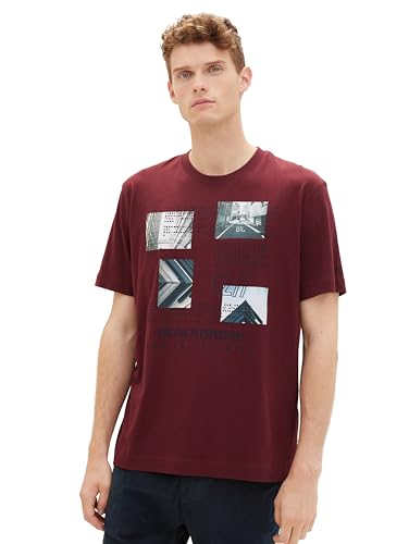 TOM TAILOR Herren Basic T-Shirt mit Print, 10574 - Tawny Port Red, XL von TOM TAILOR