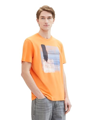 TOM TAILOR Herren Basic T-Shirt mit Print, 22195 - Fruity Melon Orange, M von TOM TAILOR