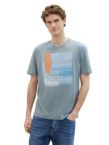 TOM TAILOR Herren Basic T-Shirt mit Print, 27475 - Grey Mint, M von TOM TAILOR