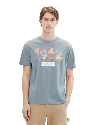 TOM TAILOR Herren Basic T-Shirt mit Print, 27475 - Grey Mint, XL von TOM TAILOR