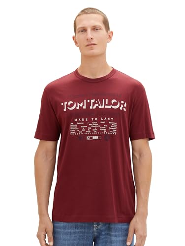 TOM TAILOR Herren Basic T-Shirt mit Print, Tawny Port Red, M von TOM TAILOR