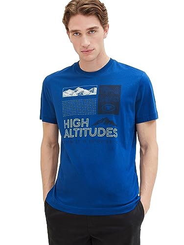 TOM TAILOR Herren Basic T-Shirt mit Print, hockey blue, XL von TOM TAILOR