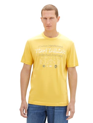 TOM TAILOR Herren Basic T-Shirt mit Print, primerose yellow, XL von TOM TAILOR