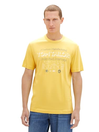 TOM TAILOR Herren Basic T-Shirt mit Print, primerose yellow, XXL von TOM TAILOR