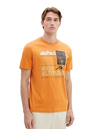 TOM TAILOR Herren Basic T-Shirt mit Print, tomato cream orange, XXL von TOM TAILOR