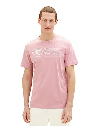 TOM TAILOR Herren Basic T-Shirt mit Print aus Baumwolle, Velvet Rose, L von TOM TAILOR