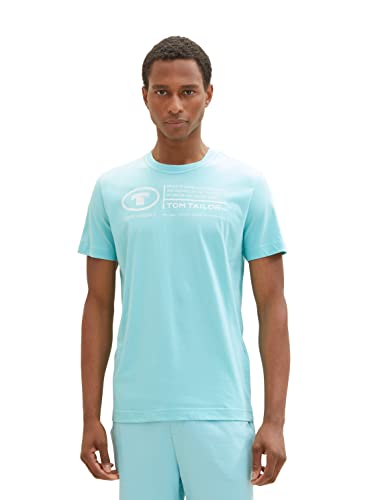 TOM TAILOR Herren Basic T-Shirt mit Print aus Baumwolle, blue tibetan stone, M von TOM TAILOR