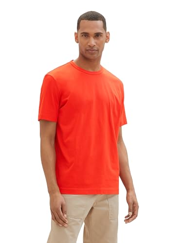 TOM TAILOR Herren Basic T-Shirt mit Rundhalsausschnitt, 13189 - Basic Red, XL von TOM TAILOR