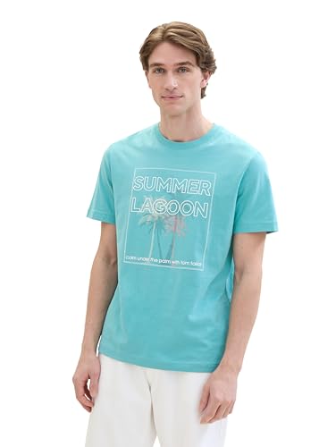 TOM TAILOR Herren Basic T-Shirt mit Sommer-Prints, meadow teal, L von TOM TAILOR