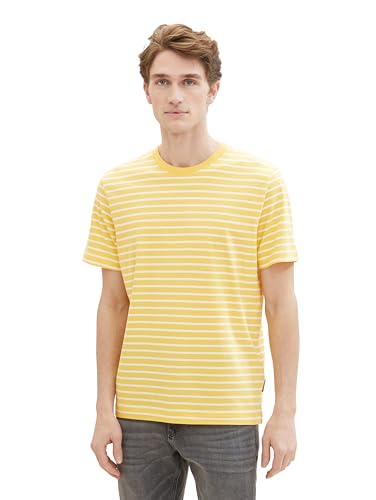 TOM TAILOR Herren Basic T-Shirt mit Streifen, 35209 - Sunny Yellow White Stripe, M von TOM TAILOR