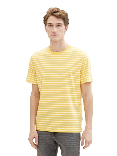 TOM TAILOR Herren Basic T-Shirt mit Streifen, 35209 - Sunny Yellow White Stripe, XL von TOM TAILOR