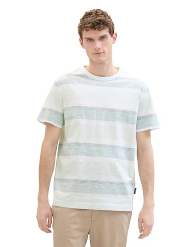 TOM TAILOR Herren Basic T-Shirt mit Streifen, paradise mint block stripe, XXL von TOM TAILOR