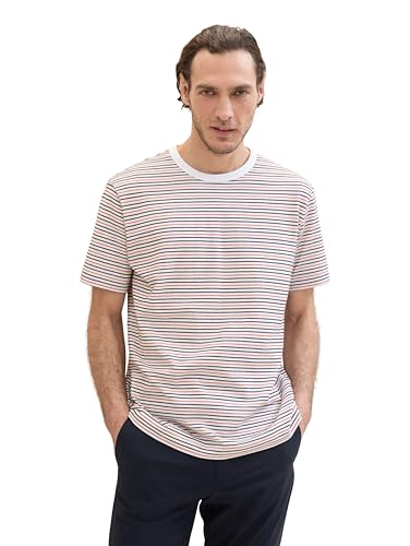 TOM TAILOR Herren Basic T-Shirt mit Streifen , navy orange white multi stripe, XXL von TOM TAILOR