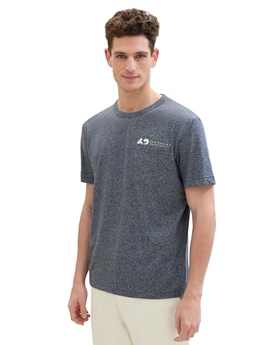 TOM TAILOR Herren Basic T-Shirt mit Struktur, 19932 - Navy Grindle Structure, L von TOM TAILOR