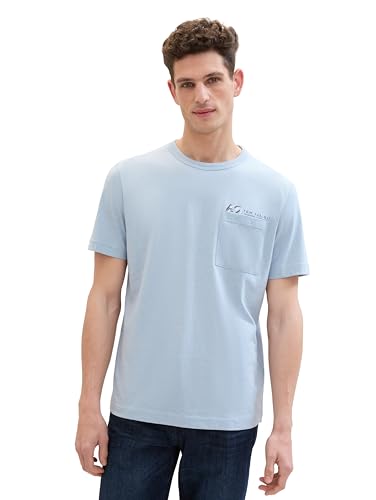 TOM TAILOR Herren Basic T-Shirt mit Struktur, 35086 - Foggy Blue Grindle Structure, L von TOM TAILOR