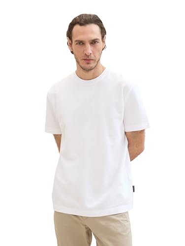 TOM TAILOR Herren Basic T-Shirt mit Struktur, White, L von TOM TAILOR