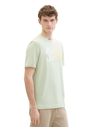 TOM TAILOR Herren Basic T-Shirt mit Text-Print, tender sea green, L von TOM TAILOR