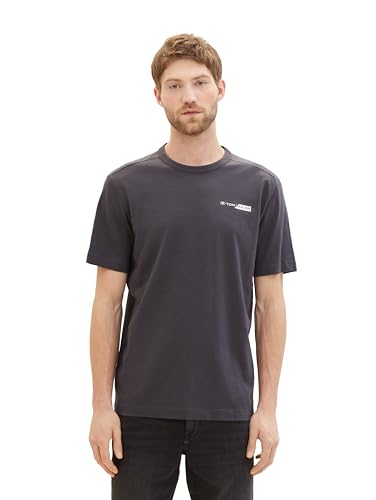 TOM TAILOR Herren Basic T-Shirt mit kleinem Logo-Print, 10899 - Tarmac Grey, M von TOM TAILOR