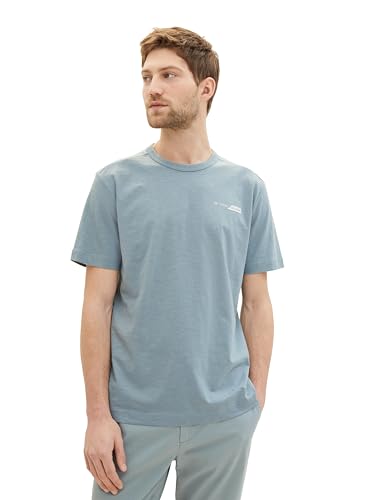 TOM TAILOR Herren Basic T-Shirt mit kleinem Logo-Print, 27475 - Grey Mint, S von TOM TAILOR