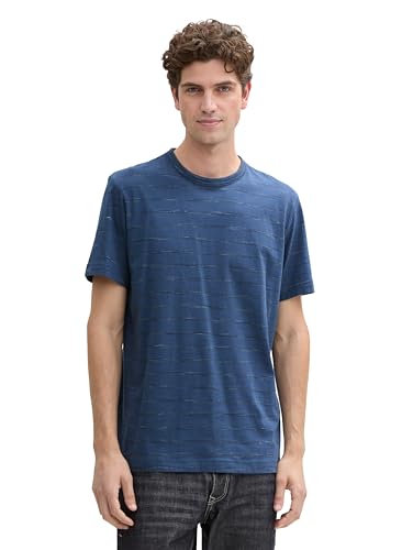TOM TAILOR Herren Basic T-Shirt mit mellierten Streifen,36176 - Blue Injected Stripe, S von TOM TAILOR