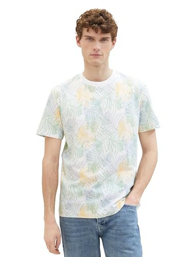 TOM TAILOR Herren Basic T-Shirt mit sommerlichem Muster, 35093 - White Multicolor Leaf Design, XXXL von TOM TAILOR
