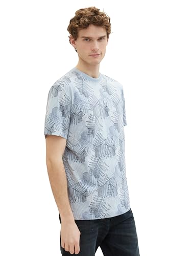 TOM TAILOR Herren Basic T-Shirt mit sommerlichem Muster, 35094 - Blue Multicolor Leaf Design, XL von TOM TAILOR