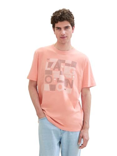 TOM TAILOR Herren Basic T-Shirt mit strukturiertem Print, Hazy Coral Rose, L von TOM TAILOR