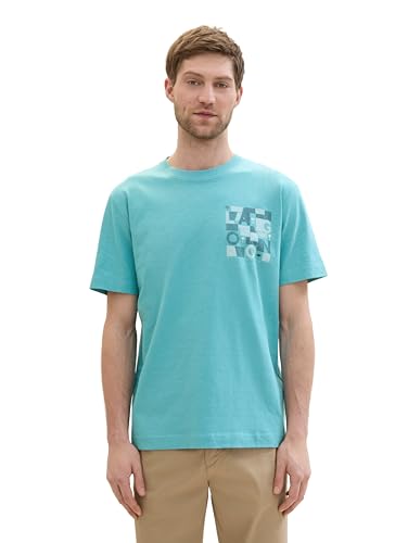 TOM TAILOR Herren Basic T-Shirt mit strukturiertem Print, meadow teal, XL von TOM TAILOR