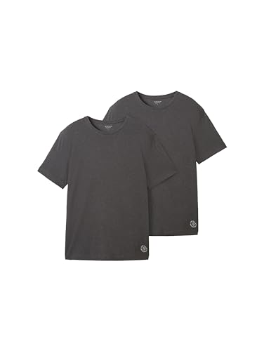 TOM TAILOR Herren 1042385 Basic T-Shirt im Doppelpack, 11086-Dark Grey Melange, M von TOM TAILOR
